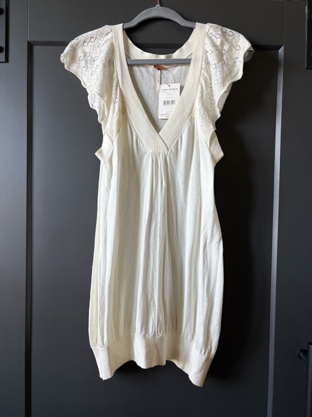 NWT Free People Ivory Knit V-Neck Mini Dress
